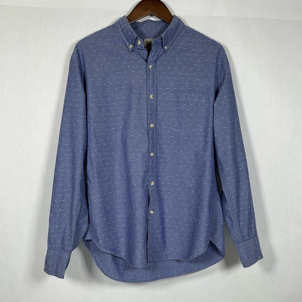 J. Crew Men's Casual Blue Button-Down Shirt with Textured Dots